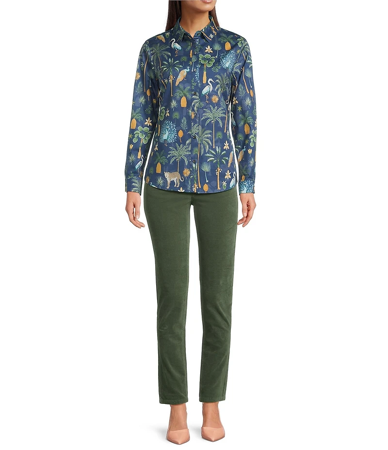 J.McLaughlin Lois Printed Point Collar Long Sleeve Button Front Blouse