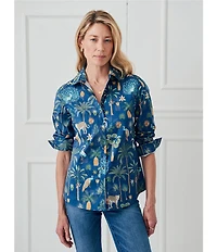 J.McLaughlin Lois Printed Point Collar Long Sleeve Button Front Blouse
