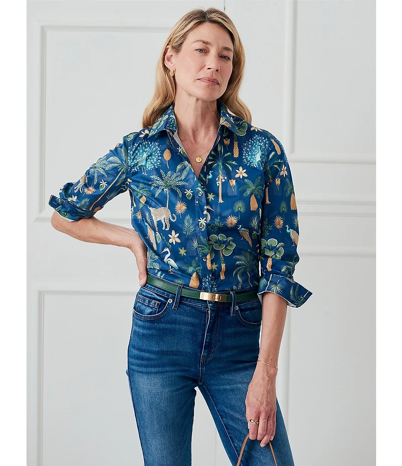J.McLaughlin Lois Printed Point Collar Long Sleeve Button Front Blouse
