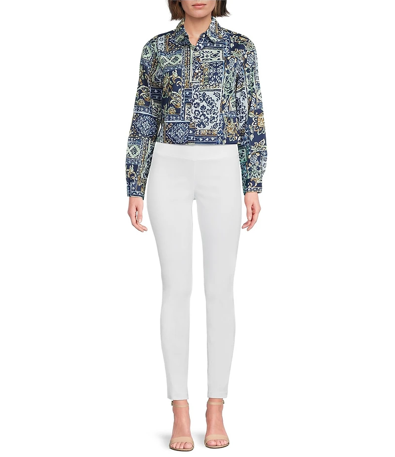 J.McLaughlin Lois Printed Point Collar Neck Long Sleeve Button Front Blouse