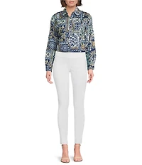 J.McLaughlin Lois Printed Point Collar Neck Long Sleeve Button Front Blouse