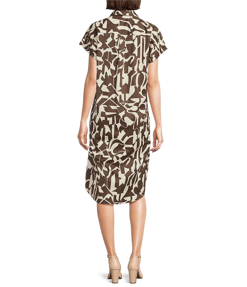 J.McLaughlin Luciana Print Point Collar Drop Shoulder Cap Sleeve Shirt Dress