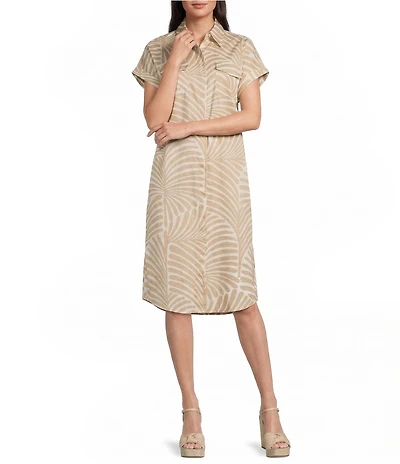 J.McLaughlin Lucinda Printed Point Collar Cap Sleeve Shift Dress