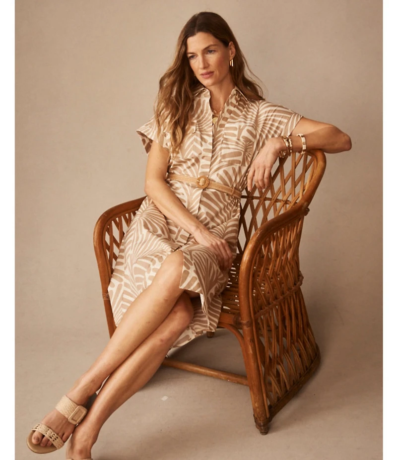 J.McLaughlin Lucinda Printed Point Collar Cap Sleeve Shift Dress