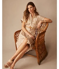 J.McLaughlin Lucinda Printed Point Collar Cap Sleeve Shift Dress