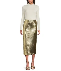 J.McLaughlin Maeve Metallic Ribbed Knit Mock Neck Bracelet Sleeve Sweater