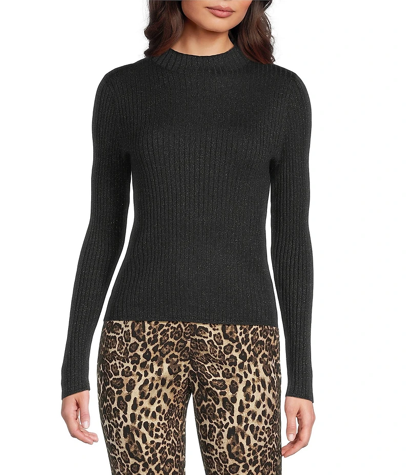 J.McLaughlin Maeve Metallic Ribbed Knit Mock Neck Bracelet Sleeve Sweater