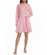 J.McLaughlin Mary Striped Shirt Collar Long Sleeve Tie Waist Shirt Dress