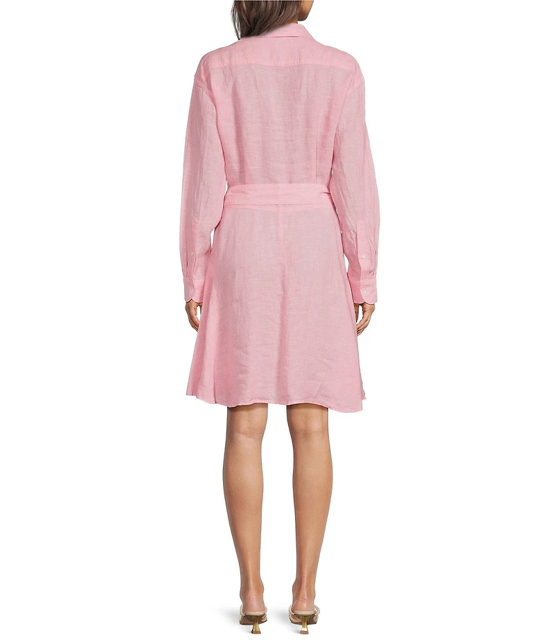J.McLaughlin Mary Striped Shirt Collar Long Sleeve Tie Waist Shirt Dress