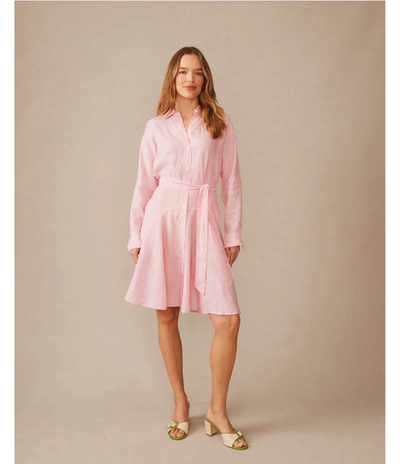 J.McLaughlin Mary Striped Shirt Collar Long Sleeve Tie Waist Shirt Dress