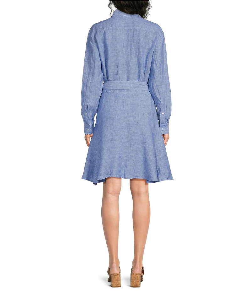 J.McLaughlin Mary Striped Shirt Collar Long Sleeve Tie Waist Shirt Dress