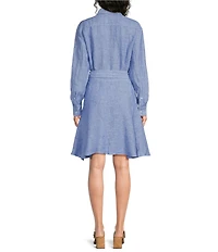 J.McLaughlin Mary Striped Shirt Collar Long Sleeve Tie Waist Shirt Dress