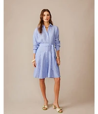 J.McLaughlin Mary Striped Shirt Collar Long Sleeve Tie Waist Shirt Dress