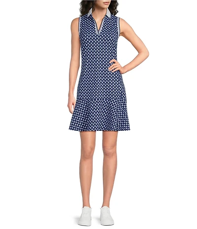 J.McLaughlin Merlin Printed Catalina Cloth Point Collar V-Neck Sleeveless Ruffle Dress