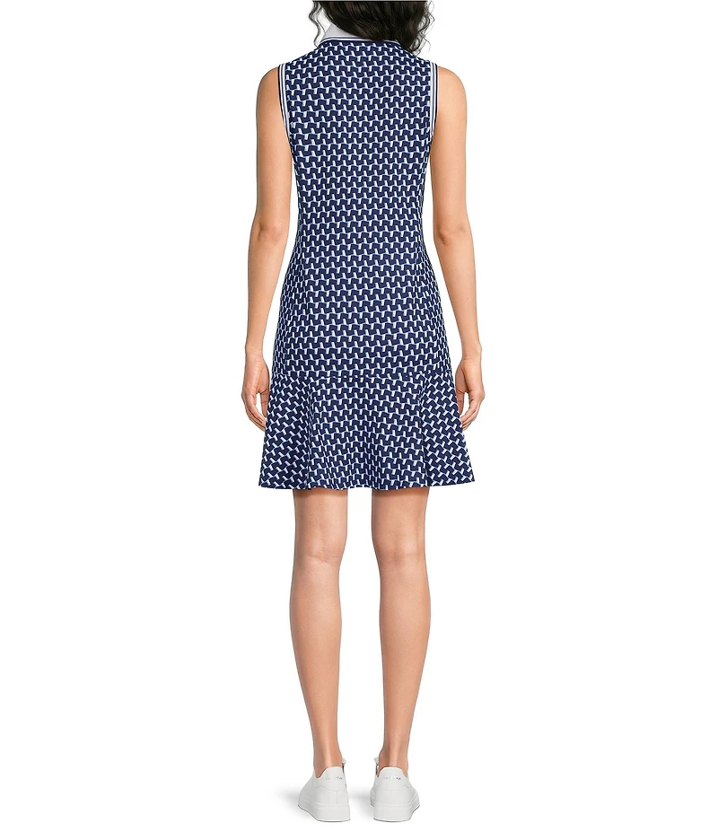 J.McLaughlin Merlin Printed Catalina Cloth Point Collar V-Neck Sleeveless Ruffle Dress