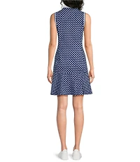 J.McLaughlin Merlin Printed Catalina Cloth Point Collar V-Neck Sleeveless Ruffle Dress