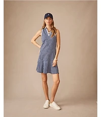 J.McLaughlin Merlin Printed Catalina Cloth Point Collar V-Neck Sleeveless Ruffle Dress