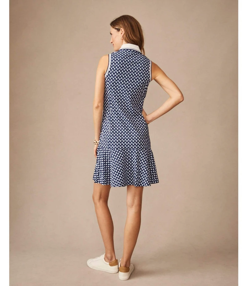 J.McLaughlin Merlin Printed Catalina Cloth Point Collar V-Neck Sleeveless Ruffle Dress
