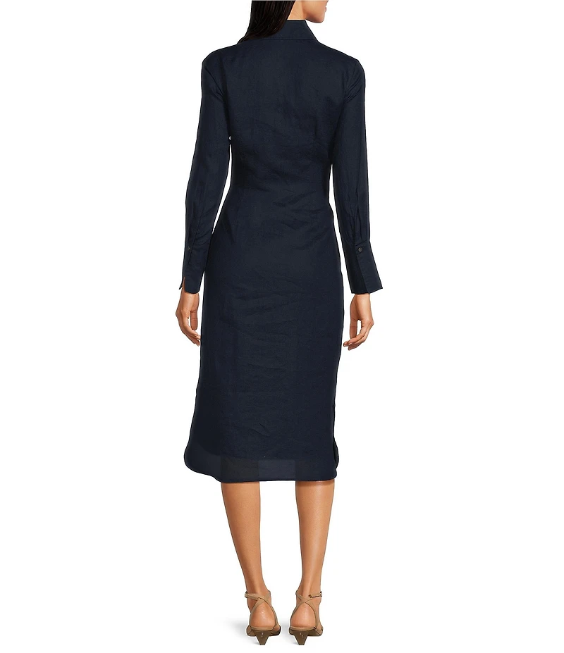J.McLaughlin Orla Linen Notch Collar Long Sleeve Tie Front Button Down Dress