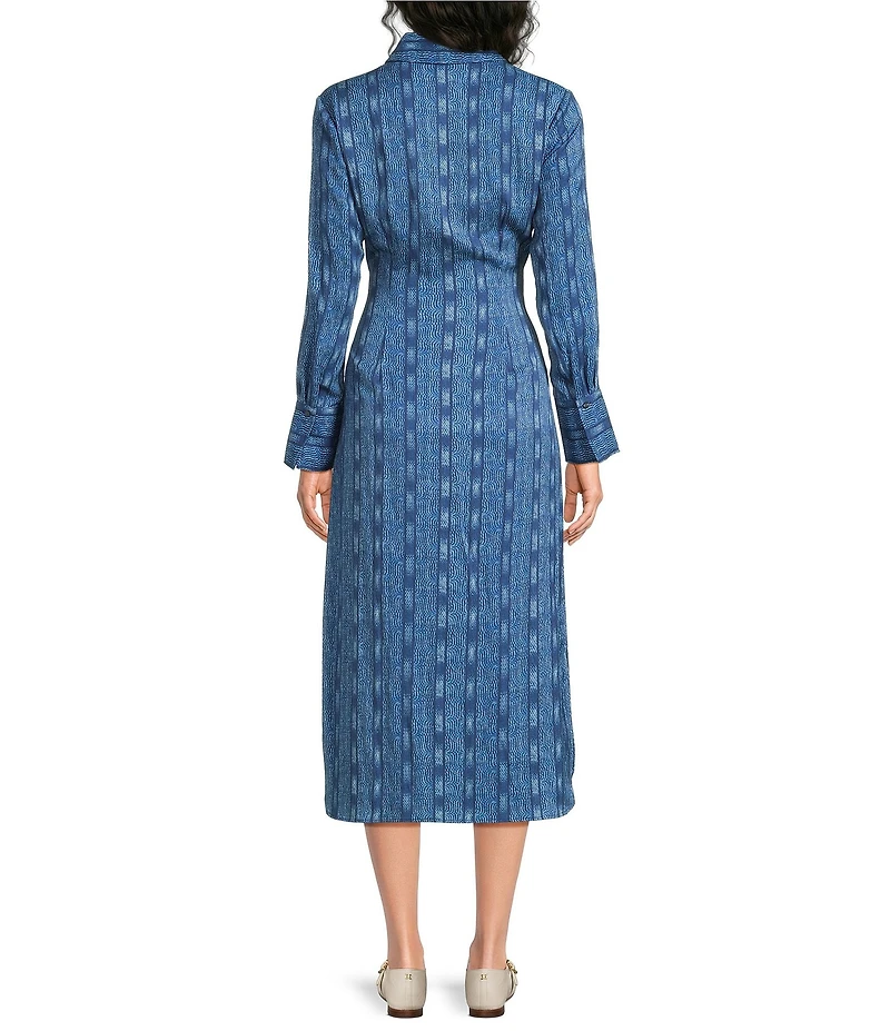 J.McLaughlin Orla Printed Point Collar Long Sleeve Self Tie-Waist Midi Dress