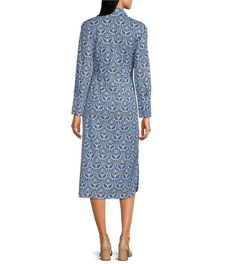 J.McLaughlin Orla Printed Point Collar Long Sleeve Tie Waist Midi Dress