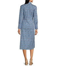 J.McLaughlin Orla Printed Point Collar Long Sleeve Tie Waist Midi Dress
