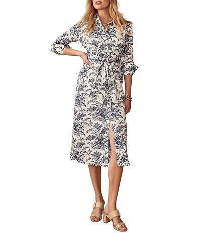 J.McLaughlin Orla Printed Shirt collar Long Sleeve Tie Waist Dress