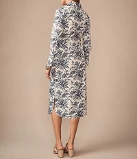 J.McLaughlin Orla Printed Shirt collar Long Sleeve Tie Waist Dress