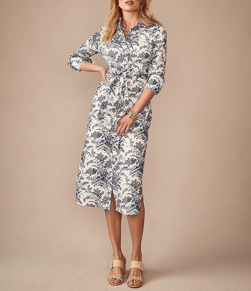 J.McLaughlin Orla Printed Shirt collar Long Sleeve Tie Waist Dress