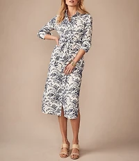 J.McLaughlin Orla Printed Shirt collar Long Sleeve Tie Waist Dress