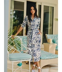 J.McLaughlin Orla Printed Shirt collar Long Sleeve Tie Waist Dress