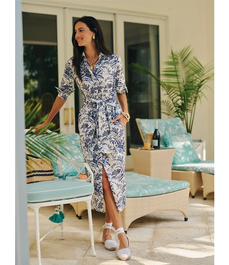 J.McLaughlin Orla Printed Shirt collar Long Sleeve Tie Waist Dress