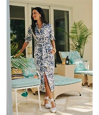 J.McLaughlin Orla Printed Shirt collar Long Sleeve Tie Waist Dress
