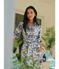 J.McLaughlin Orla Printed Shirt collar Long Sleeve Tie Waist Dress