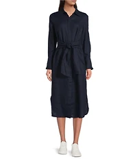 J.McLaughlin Orla Stretch Cotton Point Collar Long Sleeve Belted Midi Shirt Dress