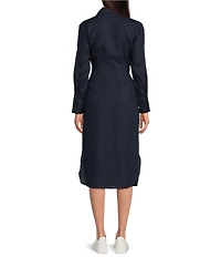 J.McLaughlin Orla Stretch Cotton Point Collar Long Sleeve Belted Midi Shirt Dress