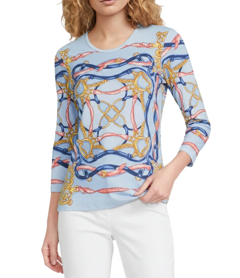 J.McLaughlin Printed Knit Round Neck 3/4 Sleeve Signature Tee