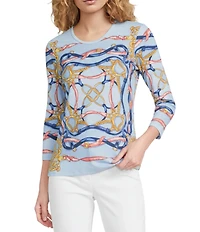 J.McLaughlin Printed Knit Round Neck 3/4 Sleeve Signature Tee