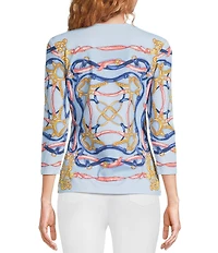 J.McLaughlin Printed Knit Round Neck 3/4 Sleeve Signature Tee
