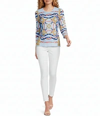 J.McLaughlin Printed Knit Round Neck 3/4 Sleeve Signature Tee