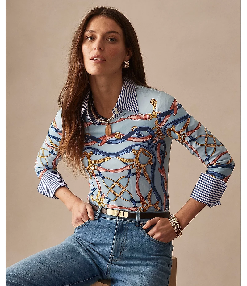 J.McLaughlin Printed Knit Round Neck 3/4 Sleeve Signature Tee
