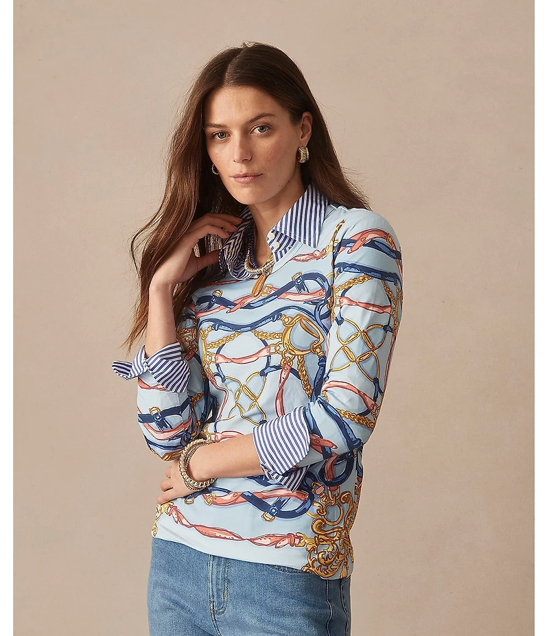 J.McLaughlin Printed Knit Round Neck 3/4 Sleeve Signature Tee