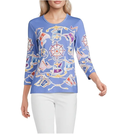 J.McLaughlin Printed Knit Round Neck Long Sleeve Signature Tee