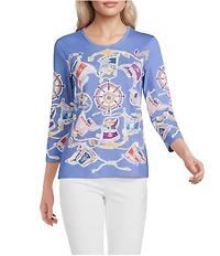 J.McLaughlin Printed Knit Round Neck Long Sleeve Signature Tee