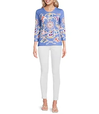J.McLaughlin Printed Knit Round Neck Long Sleeve Signature Tee