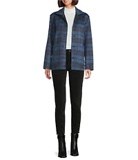 J.McLaughlin Reid Woven Wool Blend Reversible Plaid Point Collar Long Sleeve Jacket
