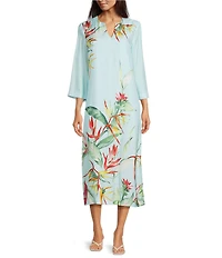 J.McLaughlin Roni Floral Print Split V-Neck 3/4 Sleeve Midi Dress