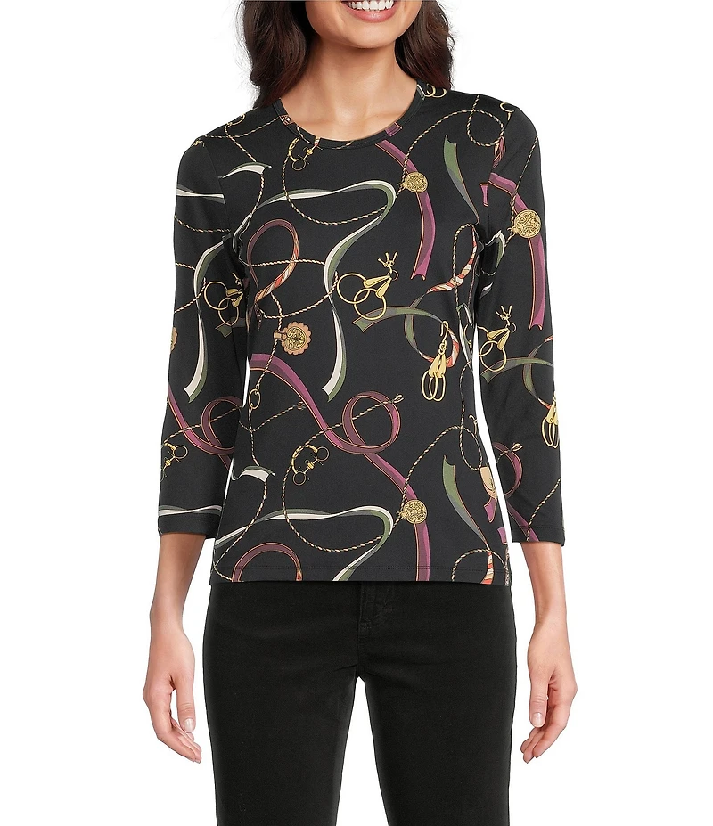 J.McLaughlin Signature Printed Knit Crew Neck 3/4 Sleeve Tee