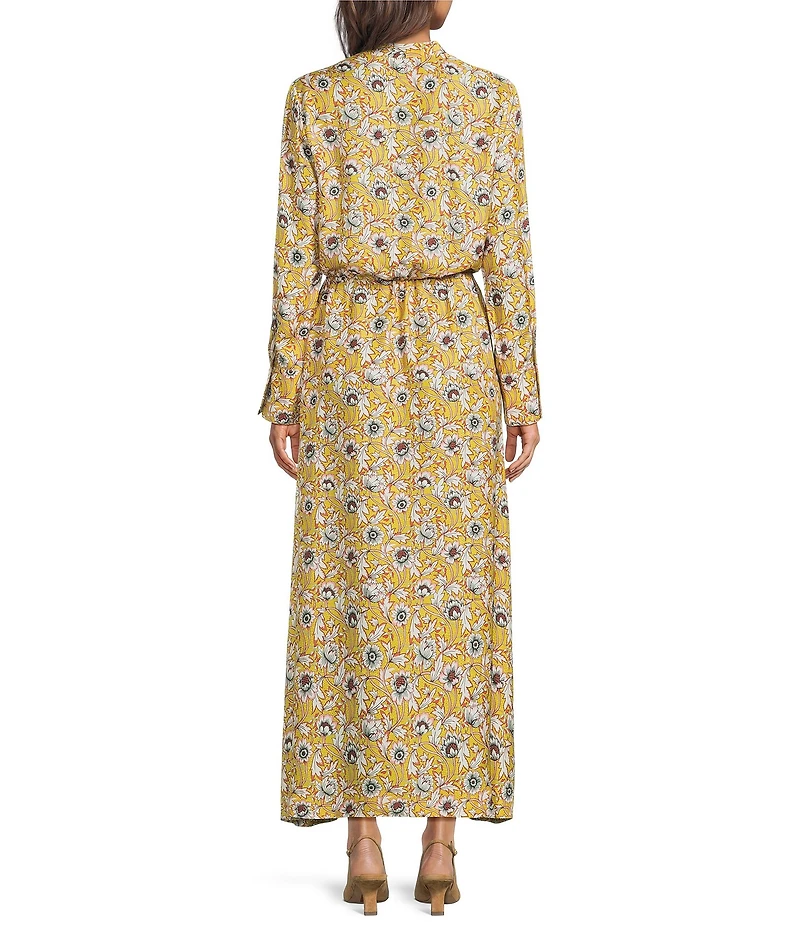 J.McLaughlin Silk-Blend Floral Split V-Neck Long Sleeve Tie Waist Dress