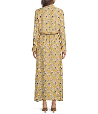 J.McLaughlin Silk-Blend Floral Split V-Neck Long Sleeve Tie Waist Dress